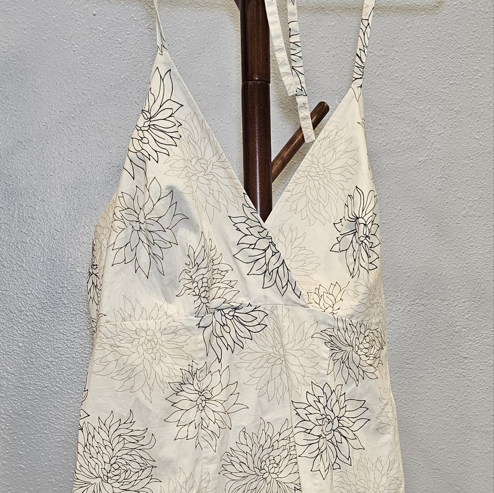 Spring Sale New York Company Sz10 Halter Sundress Floral Cream Brwn Black Cotton